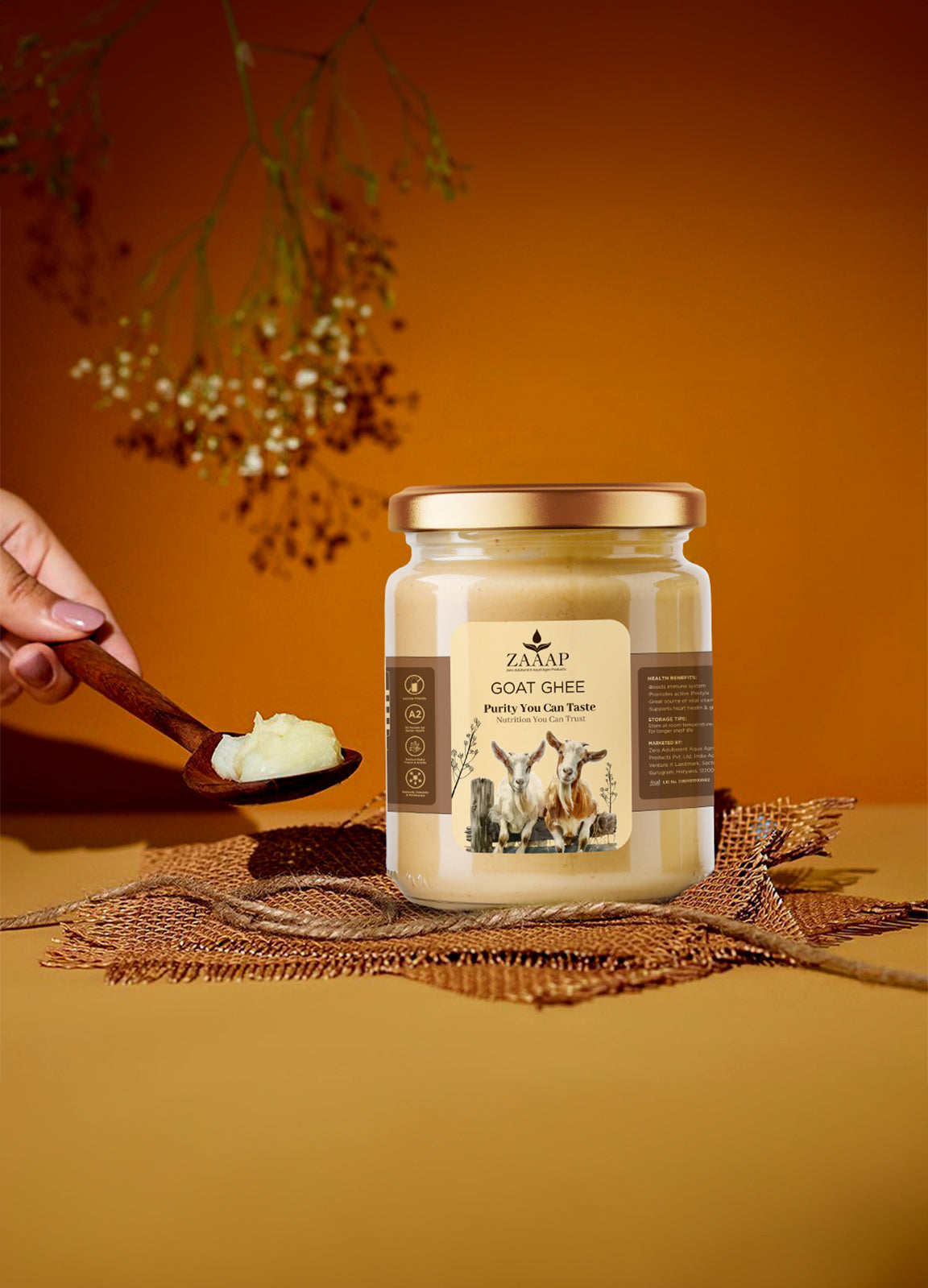 ZAAAP Goat Ghee - 100% Pure A2 Ghee with Vitamins A, D, E & K, Immunity Boosting, Anti-Inflammatory