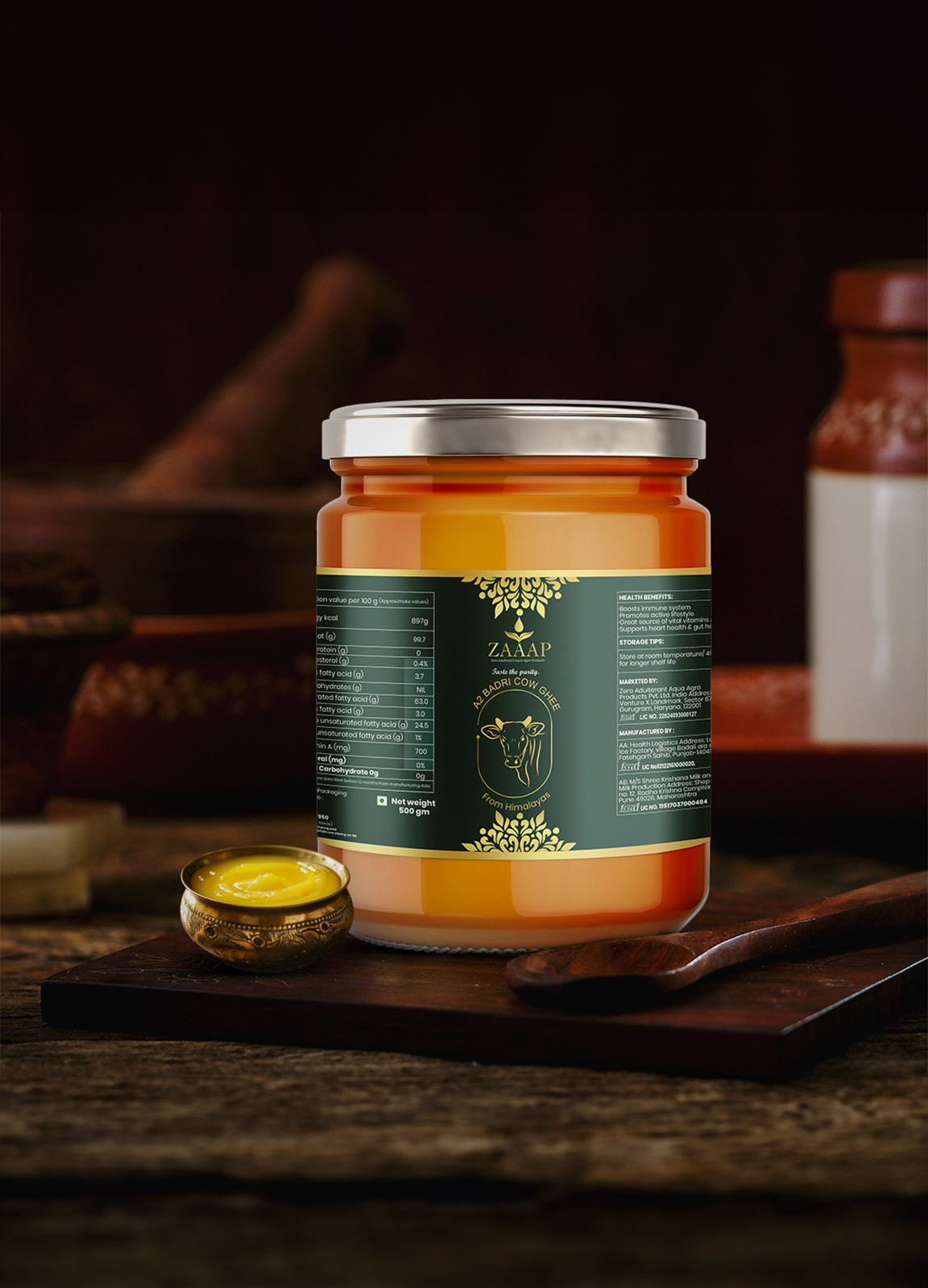 ZAAAP Organic Badri Cow Ghee - Pure A2 Ghee for Cooking, Wellness & Immunity